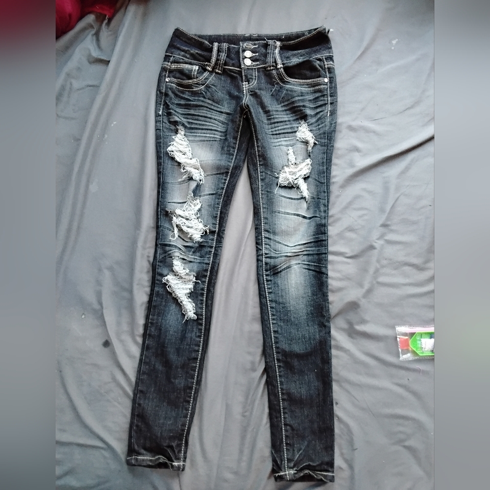 Almost Famous Distressed Dark Wash Denim Skinny Jeans